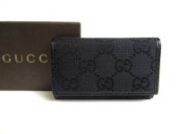 GUCCI GG Black Canvas and Leather 6 Pics Key Chain #a438