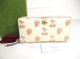 Photo1: GUCCI Marmont GG Cherry Strawberry White Leather Round Zip Wallet #a441 (1)