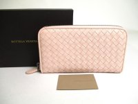 BOTTEGA VENETA Intrecciato Light Pink Leather Round Zip Wallet Purse #a442