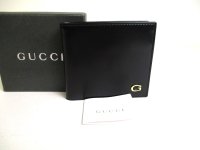 GUCCI Vintage Black Leather Bifold Bill Wallet Compact Wallet #a444