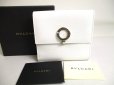 Photo1: BVLGARI White Leather Logo Clip Trifold Wallet #a446 (1)