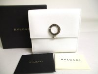 BVLGARI White Leather Logo Clip Trifold Wallet #a446