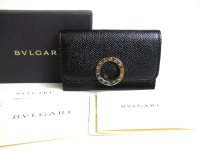 BVLGARI Black Leather Logo Clip Coin Purse Coin Wallet #a447