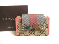 GUCCI GG Beige Canvas Pink Leather 6 Pics Key Chain #a449