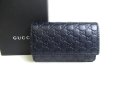 Photo1: GUCCI Micro GG Navy Blue Leather 6 Pics Key Chain #a452 (1)