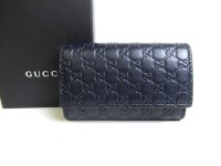 GUCCI Micro GG Navy Blue Leather 6 Pics Key Chain #a452