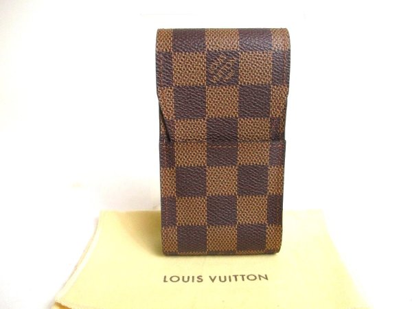 Photo1: LOUIS VUITTON Damier Brown Leather Cigarette Case Tabacco Case #a453