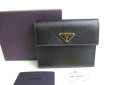 Photo1: PRADA Black Saffiano Leather Trifold Wallet Compact Wallet #a456 (1)