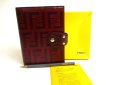 Photo1: FENDI Zucca Bordeaux Leather Document Holders Small Ring Agenda Cover #a457 (1)