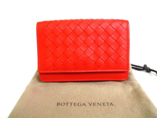 Photo1: BOTTEGA VENETA Intrecciato Red Leather Business Card Holder #a458