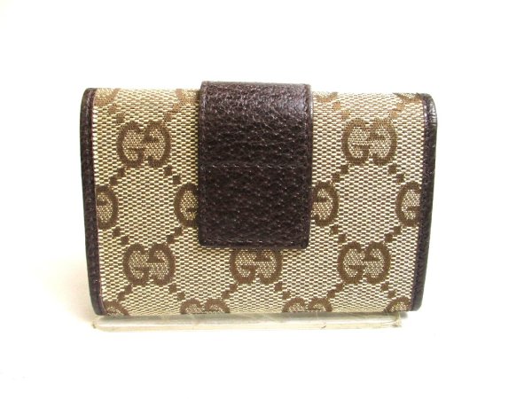 Photo2: GUCCI GG Beige Canvas Brown Leather 6 Pics Key Chain #a465