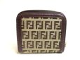 Photo2: FENDI Zucca Canvas Brown Leather Bifold Wallet Compact Wallet #a466 (2)