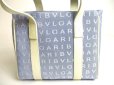 Photo2: BVLGARI Logo Mania Light Blue Canvas White Leather Tote Bag Mini #a467 (2)