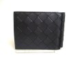 Photo2: BOTTEGA VENETA Intrecciato Black Blue Leather Bifold Bill Wallet #a469 (2)