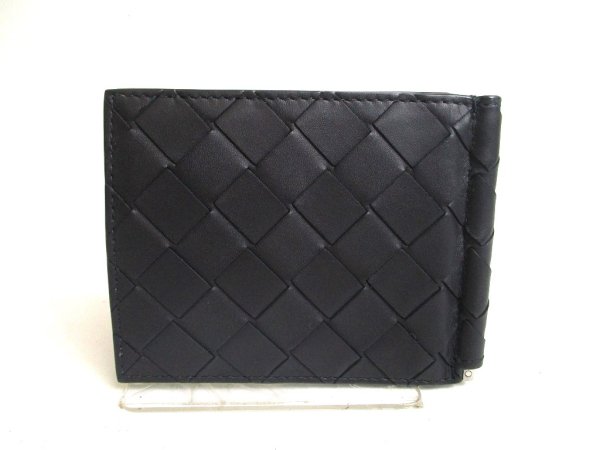 Photo2: BOTTEGA VENETA Intrecciato Black Blue Leather Bifold Bill Wallet #a469