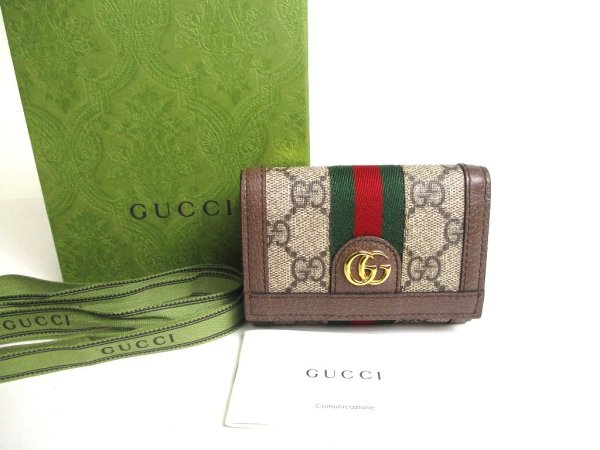 Photo1: GUCCI Beige Leather Ophidia GG Trifold Wallet Compact Wallet #a470