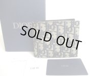 Christian Dior Navy Blue Canvas Leather Lady Dior Bifold Bill Wallet #a473