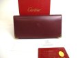 Photo1: Cartier Must de Cartier Bordeaux Leather Long Flap Bill Wallet #a483 (1)