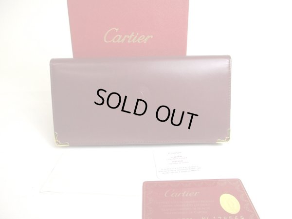 Photo1: Cartier Must de Cartier Bordeaux Leather Long Flap Bill Wallet #a483