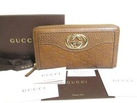 GUCCI Interlocking G GG Brown Leather Round Zip Wallet #a488