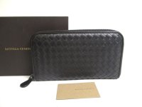 BOTTEGA VENETA Intrecciato Black Leather Round Zip Wallet Purse #a490