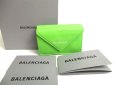 Photo1: BALENCIAGA Lime Green Leather Trifold Mini Wallet Compact Wallet #a495 (1)