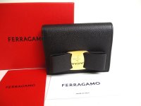 Salvatore Ferragamo Vala Black Leather Bifold Long Wallet #a497