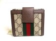 Photo2: GUCCI Brown Leather Bifold Wallet Ophidia GG French Flap Wallet #a499 (2)