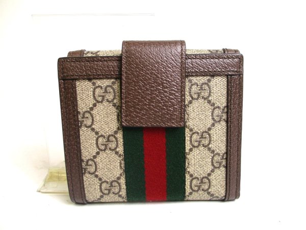 Photo2: GUCCI Brown Leather Bifold Wallet Ophidia GG French Flap Wallet #a499