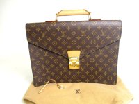 LOUIS VUITTON Monogram Brown Leather Briefcase Business Bag Conseiller #a502