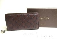 GUCCI Guccissima Dark Brown Leather Round Zip Long Wallet #a504