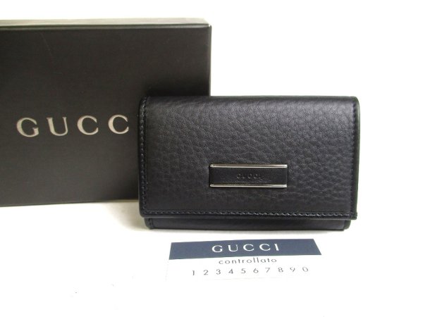 Photo1: GUCCI Black Leather 6 Pics Key Chain #a507