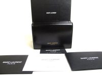 Saint Laurent Paris YSL Black Leather Trifold Wallet Compact Wallet #a509