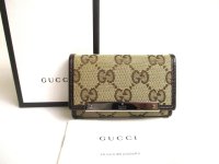 GUCCI GG Beige Canvas Brown Leather 6 Pics Key Chain #a511