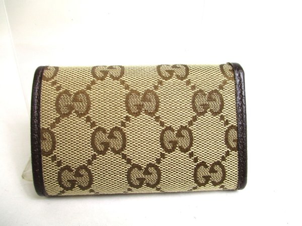 Photo2: GUCCI GG Beige Canvas Brown Leather 6 Pics Key Chain #a511