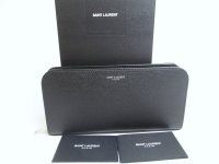 Saint Laurent Paris Grain Embossed Leather Black Zip Around Wallet #a512