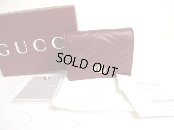 Photo1: GUCCI GG Marmont Bordeaux Leather Bifold Wallet Compact Wallet #a520