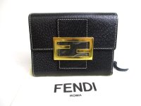 FENDI Black Leather Gold H/W Bifold Wallet Compact Wallet #a527