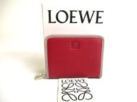 LOEWE Wine Red Purple Leather Silver H/W Round Zip Coin Purse #a529