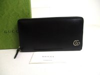 GUCCI Marmont GG Black Leather Round Zip Long Wallet #a530