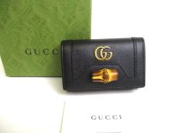 GUCCI Double G Bamboo Black Leather 6 Pics Key Chain #a533