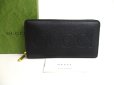 Photo1: GUCCI Logo Motif Black Leather Round Zip Long Wallet #a535 (1)