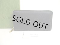 GUCCI Logo Motif Black Leather Round Zip Long Wallet #a535