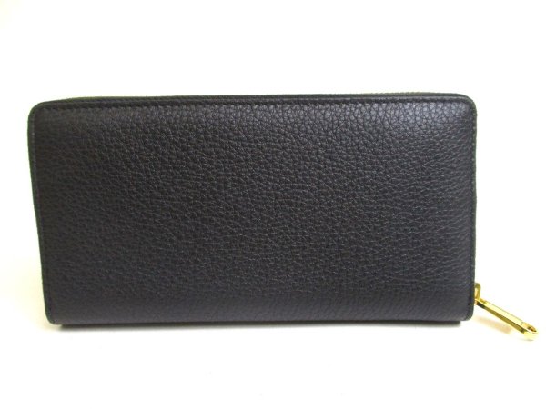 Photo2: GUCCI Logo Motif Black Leather Round Zip Long Wallet #a535