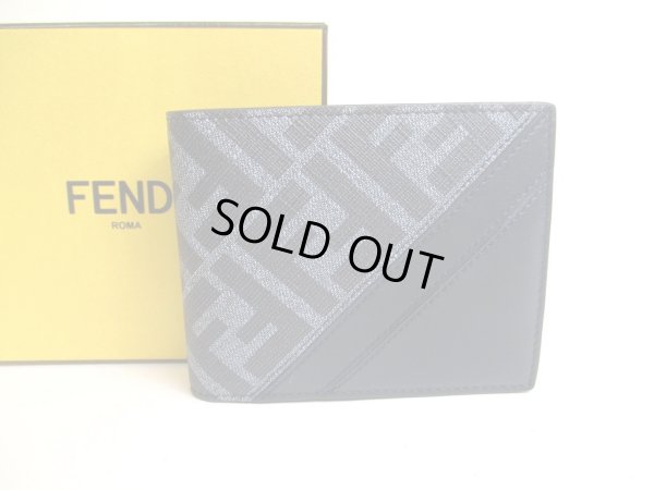 Photo1: FENDI Zucca Diagonal Navy Blue Fabric Leather Bifold Wallet Compact Wallet #a537