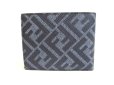 Photo2: FENDI Zucca Diagonal Navy Blue Fabric Leather Bifold Wallet Compact Wallet #a537 (2)