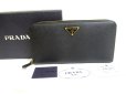 Photo1: PRADA Saffiano Leather Gold H/W Large Round Zip Long Wallet #a538 (1)