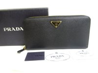 PRADA Saffiano Leather Gold H/W Large Round Zip Long Wallet #a538