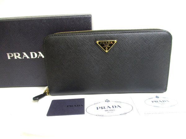 Photo1: PRADA Saffiano Leather Gold H/W Large Round Zip Long Wallet #a538