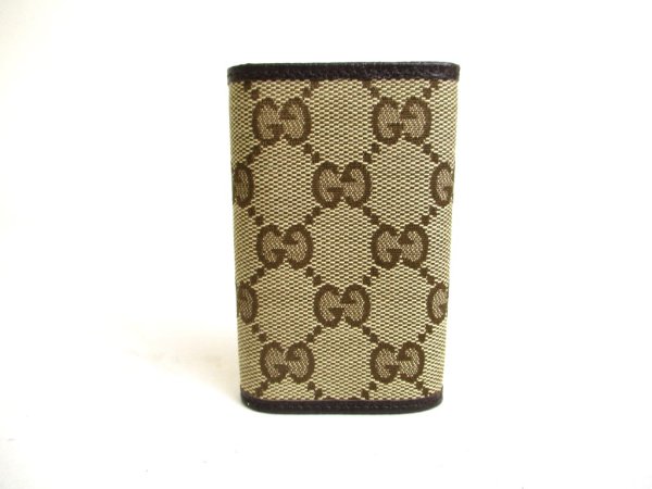 Photo2: GUCCI GG Beige Canvas Brown Leather 6 Pics Key Chain #a539